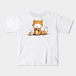 Coffee Lover Addict Fox Cute Caffeine Obsessed Kids T-Shirt